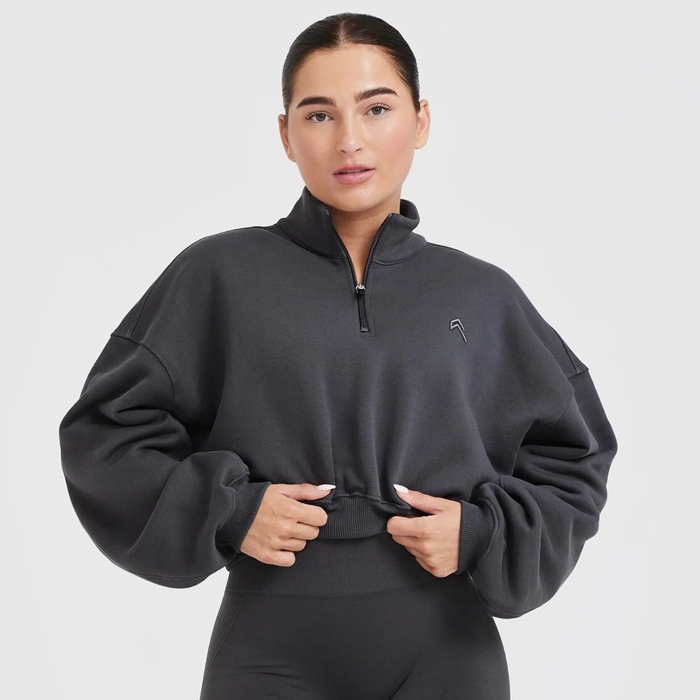 Oner Active All Day Cosy Crop 1/4 Zip Sweatshirt - Coal